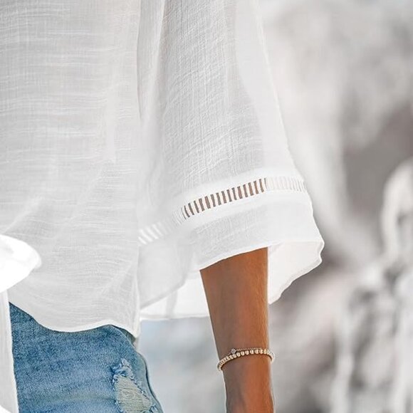 Cupshe Bright White Flared Sleeve Tied-Waist Cover-Up | Size M | NWT | Beachwear - Picture 3 of 5